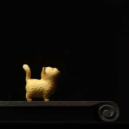 Lovely Boxwood Wood Cat Statue netsuke table decoration hand piece
