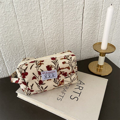 Corduroy Plaid Flower Cosmetic Lipstick Case Travel Makeup Bag 17*10*7/25*18*5CM
