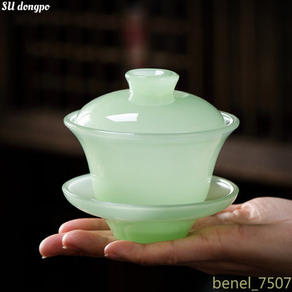 Celadon Porcelain Covered Bowl Tianquan Chinese Gaiwan Tea Cup Large Sancai