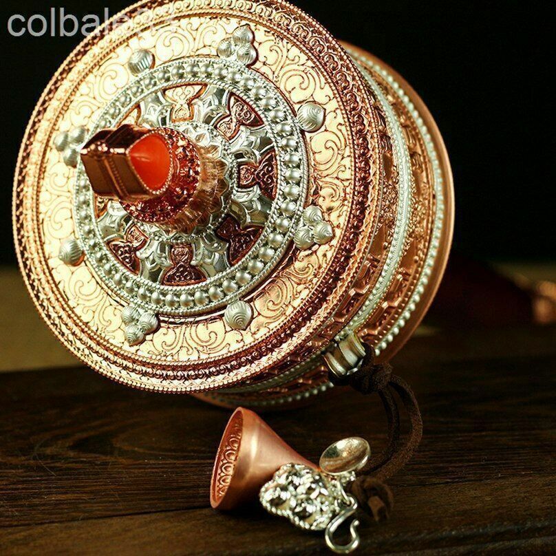 12" Copper Hand Turn Prayer Wheel Tibetan Buddhism Meditation Artifact