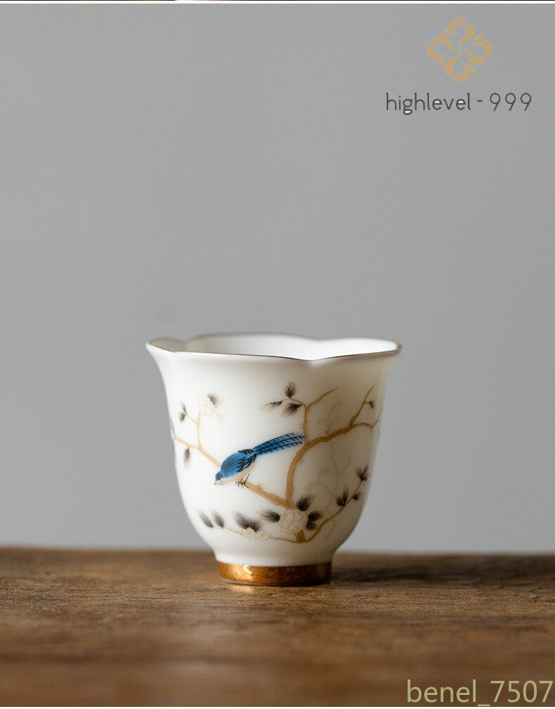 Chinese Ceramic Teacup Master Handmade Suede Jade White Porcelain Tea Bowl