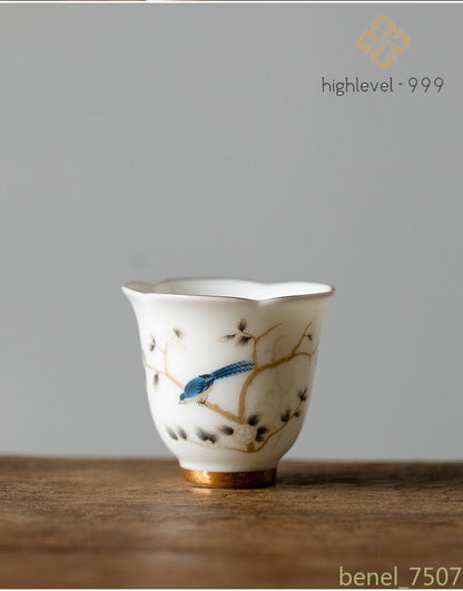 Chinese Ceramic Teacup Master Handmade Suede Jade White Porcelain Tea Bowl