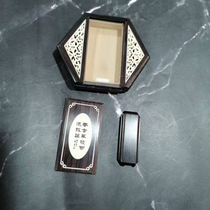 Hexagonal Ebony Cricket Keeper Single Grid Chinese Antique Style Inlay 7.5x1.8cm