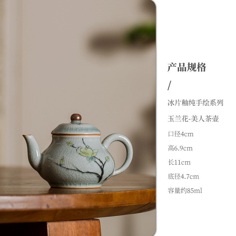 Handmade Borneol Glazed Ceramic Teapot Hand-painted Lotus Pot Household Qingci