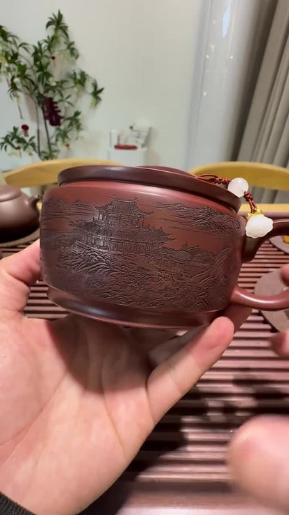 Handmade Tea Pot Carved Chinese Original Ore Real Yixing Zisha Purple Clay Pot