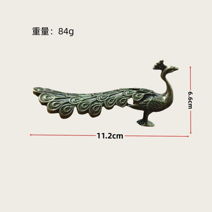 Brass Peacock Ornament Chinese Style Wealth Symbol Paperweight Home Study Decor