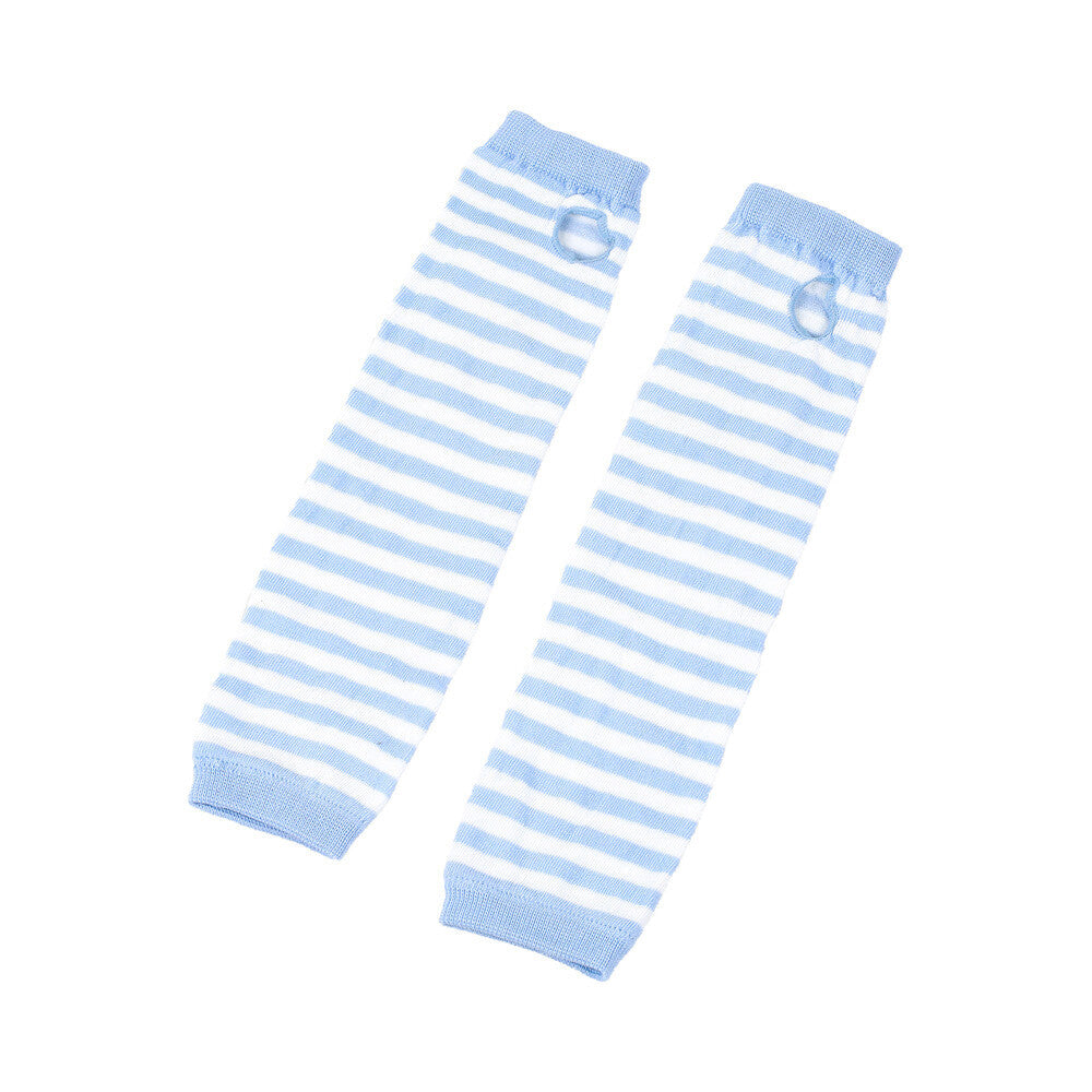 Women Striped Arm Sleeve Mittens Arm Hand Warmer Knitted Long Fingerless Gloves