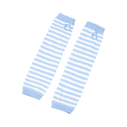 Women Striped Arm Sleeve Mittens Arm Hand Warmer Knitted Long Fingerless Gloves