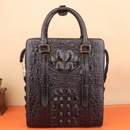 Handcrafted Crocodile Skin Leather 12" Men's Bags Luxury Password Lock Handbags