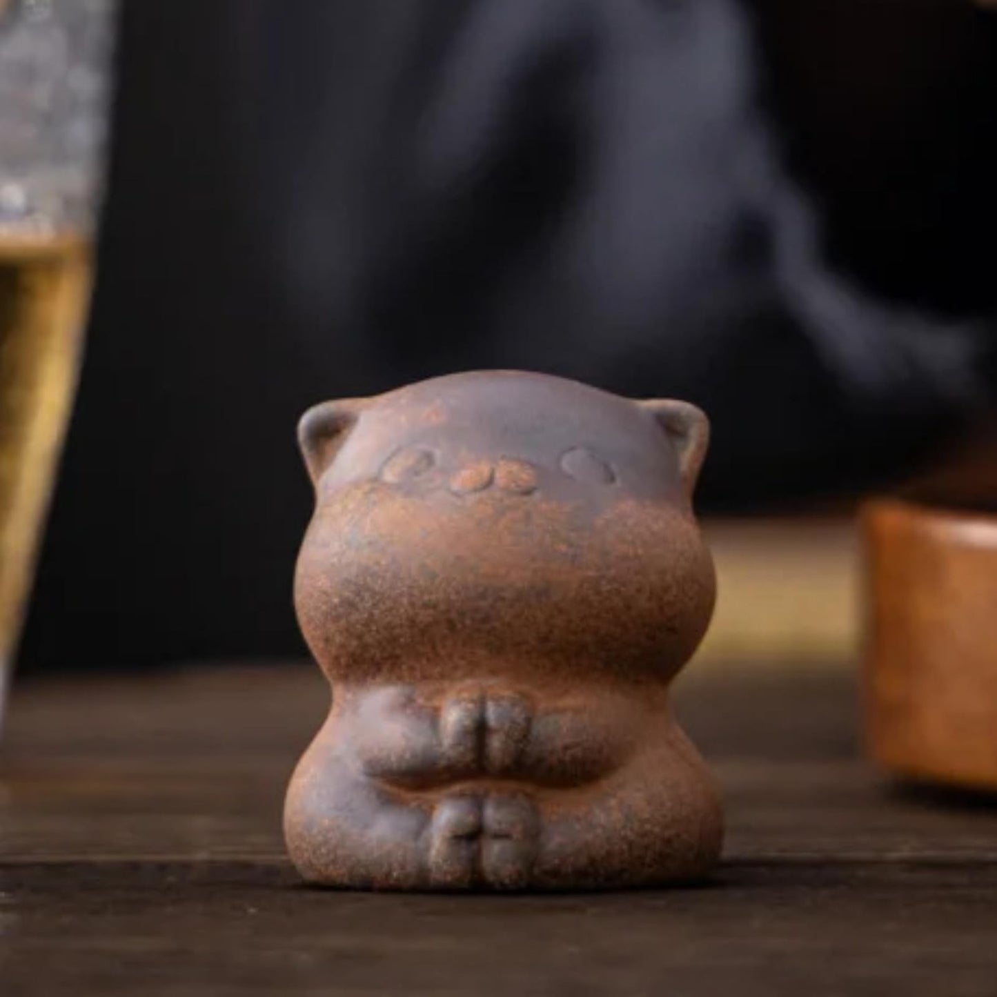 Old Rock Mud Cute Cat Tea Pet Ceramic 4.8cm Handmade Tea Table Decoration Retro