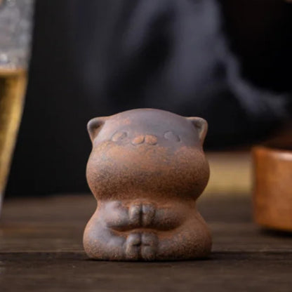 Old Rock Mud Cute Cat Tea Pet Ceramic 4.8cm Handmade Tea Table Decoration Retro