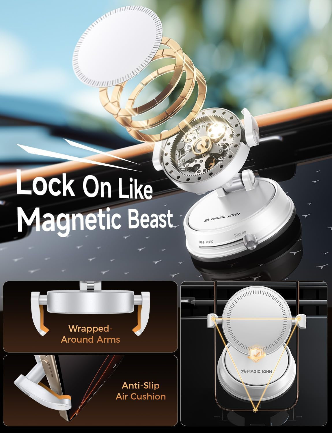Car Phone Holder for Magsafe [Ultra Magnetic & Clip Arm] 360° Adjustable Car Pho