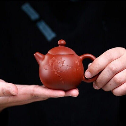 110ml Yixing Zisha Dahongpao Clay Tea Pot Floral Carved Dragon Egg Shape Marked
