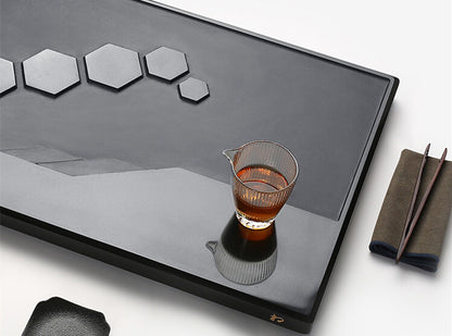 Rectangle Serving Tray Black Stone Tea Tray Weighted Tea Boat Water Draining New