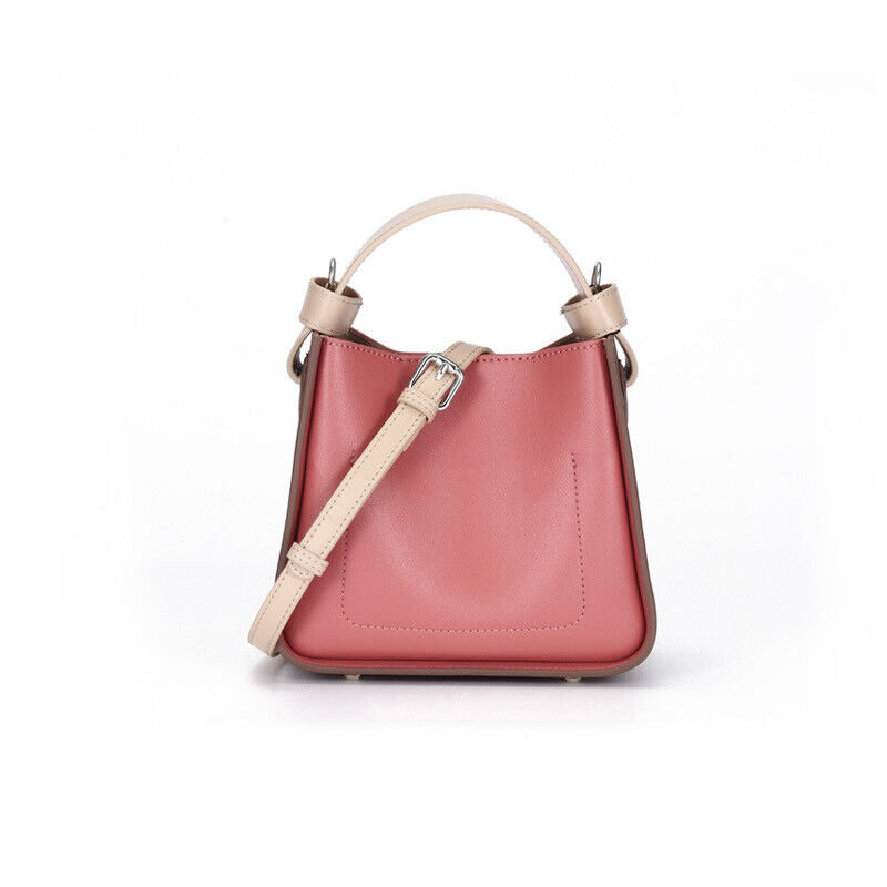Small Colorblock Leather Bucket Bag Tote Crossbody Shoulder Purse-Fashion Clutch