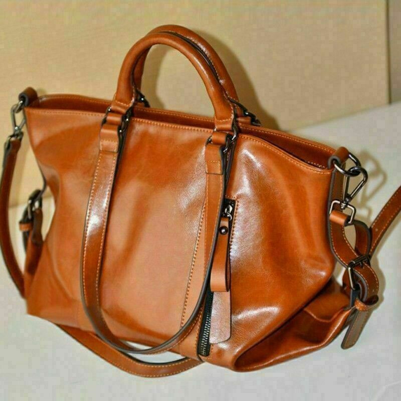 Women's Large Tote Shoulder Handbag Soft Leather Satchel Bag Hobo Purse Brown