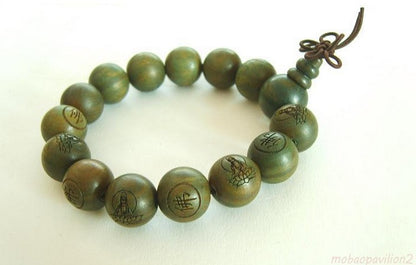 1.5cm New Buddhist Monk Green Sandalwood Shaolin Temple Prayer Beads Bracelet