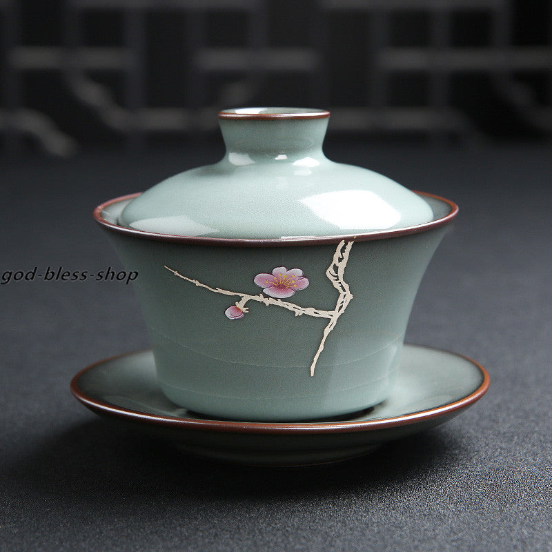 Yuanyao Craft Gaiwan Porcelain Tureen Handpainted Floral Covered Bowl With Lid