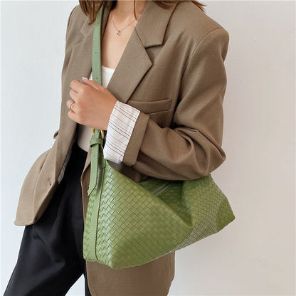Woven Pattern Crossbody Shoulder Bags Wide Strap Large Capacity Hobo Handbags
