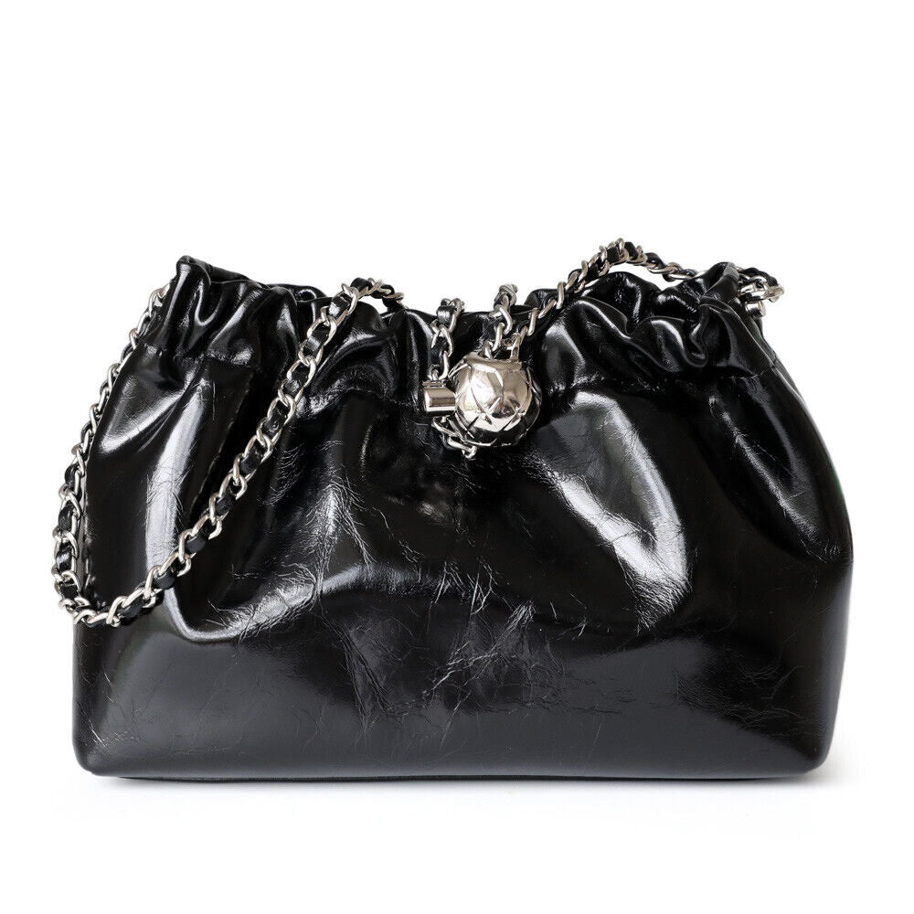 Small Mini Ruched Real Leather Clutch Pouch Purse Shoulder Bag w/ Chain Fashion