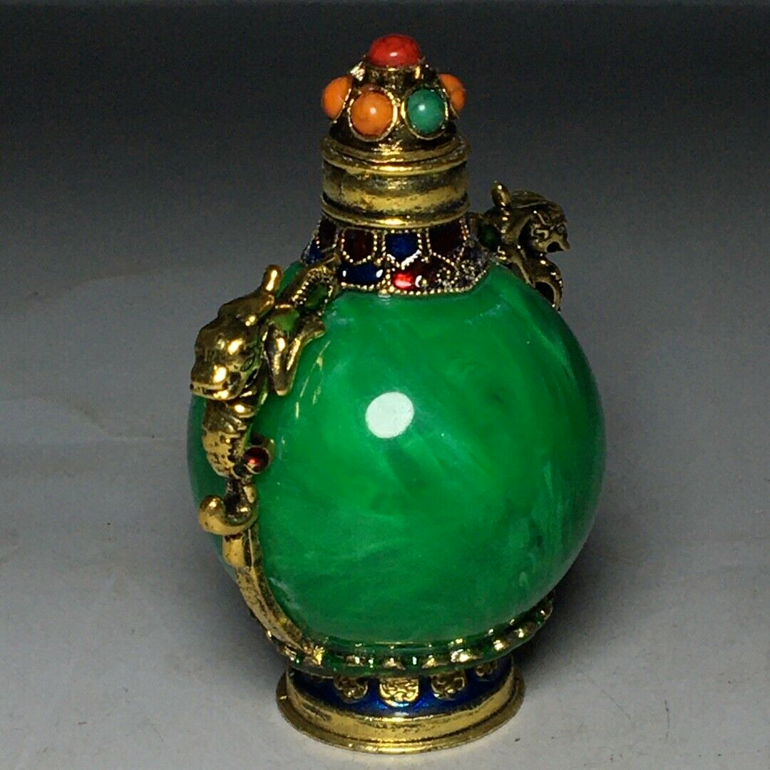 Exquisite Old Chinese copper inlay gem handmade snuff bottle
