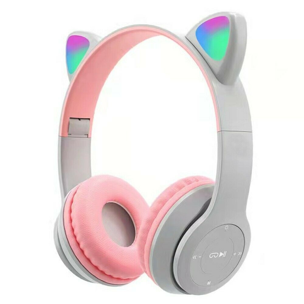 Wireless Bluetooth 5.0 Headset Cat Rabbit Ear LED Headphone w/Mic For Kids Girls