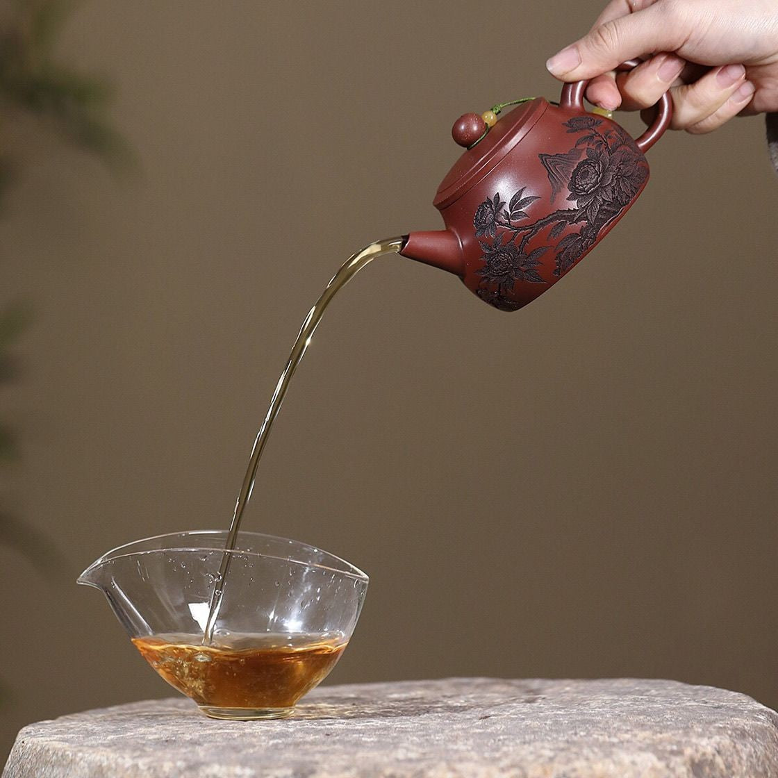 Yixing Zisha Teapot Dragon Blood Sand Peony Shi Piao 200cc Handmade Tea Pot