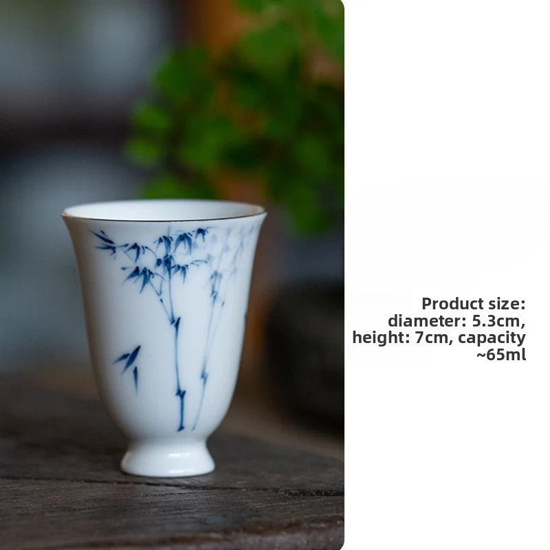White Porcelain Hand-painted Bamboo Teacup Vintage Tea Bowl Tea-tasting Cup