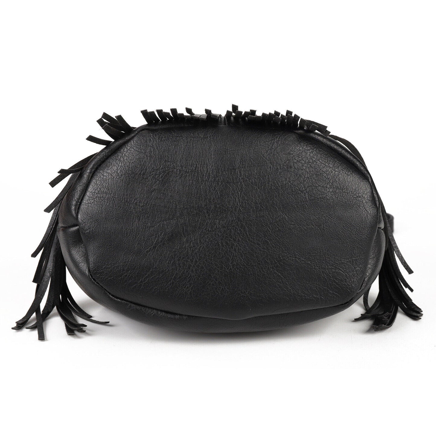 Women's Bag Casual Drawstring Tassel Bucket Bag PU Fringe Female Messenger Bag