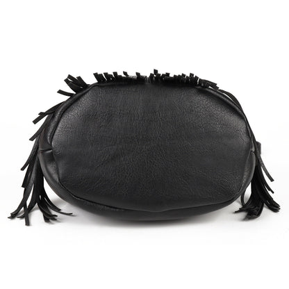 Women's Bag Casual Drawstring Tassel Bucket Bag PU Fringe Female Messenger Bag