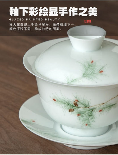 Teacup Ceramic Tea Bowl Simple Hand-painted White Porcelain Cover Bowl