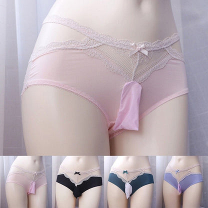 Men's Lace Bow G-String Sissy Pouch Panties Bikini Briefs Underwear Underpants