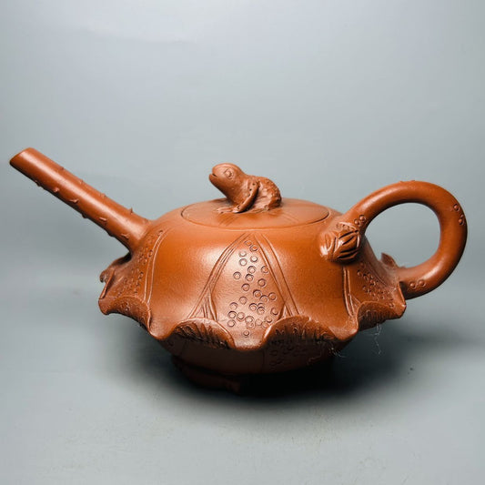 Vintage Chinese Yixing Purple Clay Teapot Zisha Ceramic Lotus Leaf Frog Teaware