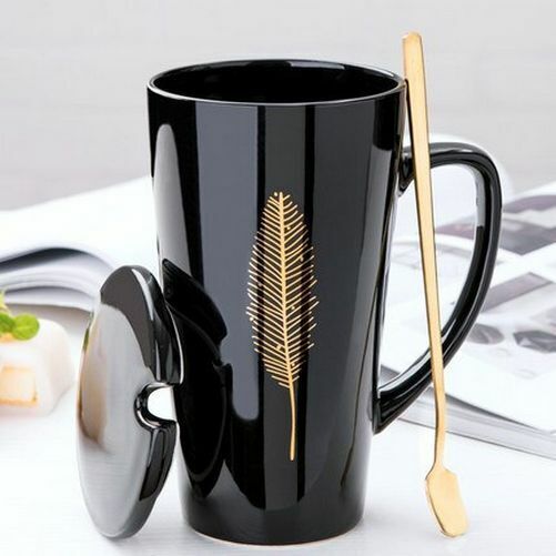 500ml Couple Cup 15x8.5cm Ceramic Coffee Mugs With Spoon & Cover Drinkware Gifts