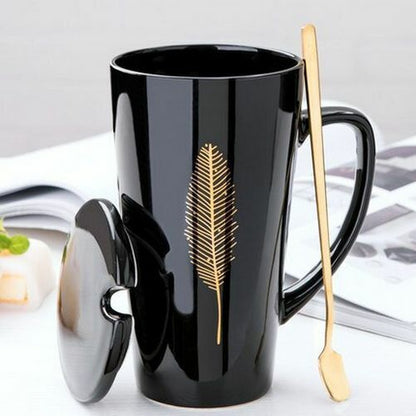 500ml Couple Cup 15x8.5cm Ceramic Coffee Mugs With Spoon & Cover Drinkware Gifts