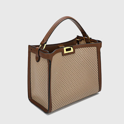 Trapezoid Perforated Real Leather Shoulder Bag Tote Handbag Purse Briefcase