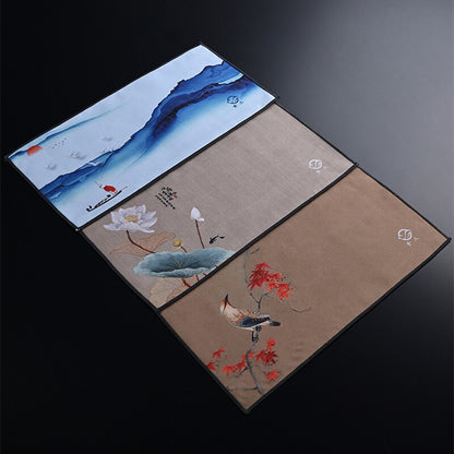 Creative Tea Towel Velvet Floral Bird Pattern Water Absorbent Towel Tea Set