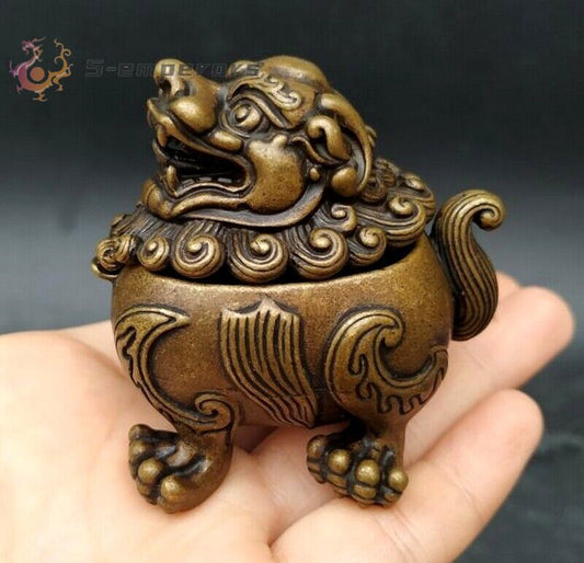 Chinese Brass Pi Xiu Statue Incense Burner Holder Decor