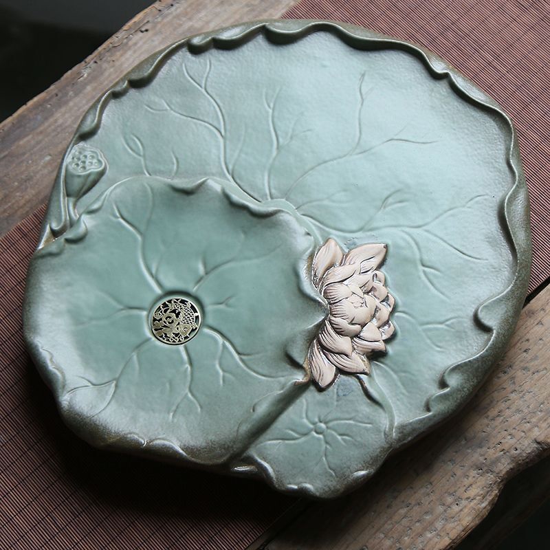 China Yixing Porcelain Tea Plate Tray Kung Fu Tea Set Lotus Tea Tray Decoration