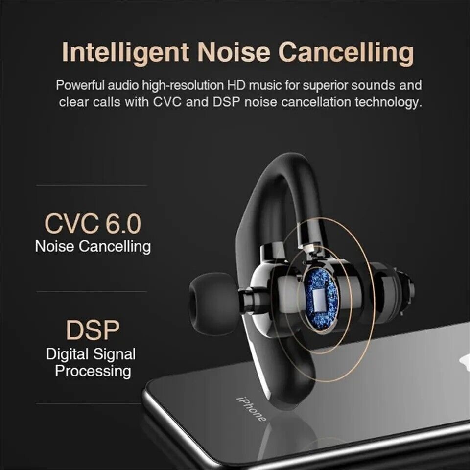 Wireless Bluetooth 5.2 Earpiece Driving Trucker Headset Earbuds Noise Cancelling