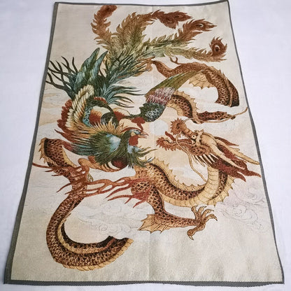 36" Chinese Cloth Silk Dragon Phoenix Mural Wall Hanging Tapestry Meditation 1