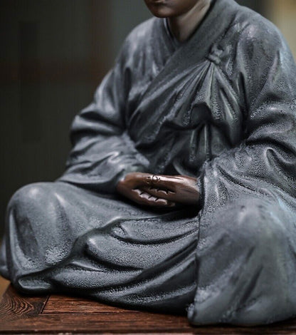 Chinese Porcelain Meditation Seating Monk Statue Buddhism Zen Figure Decor
