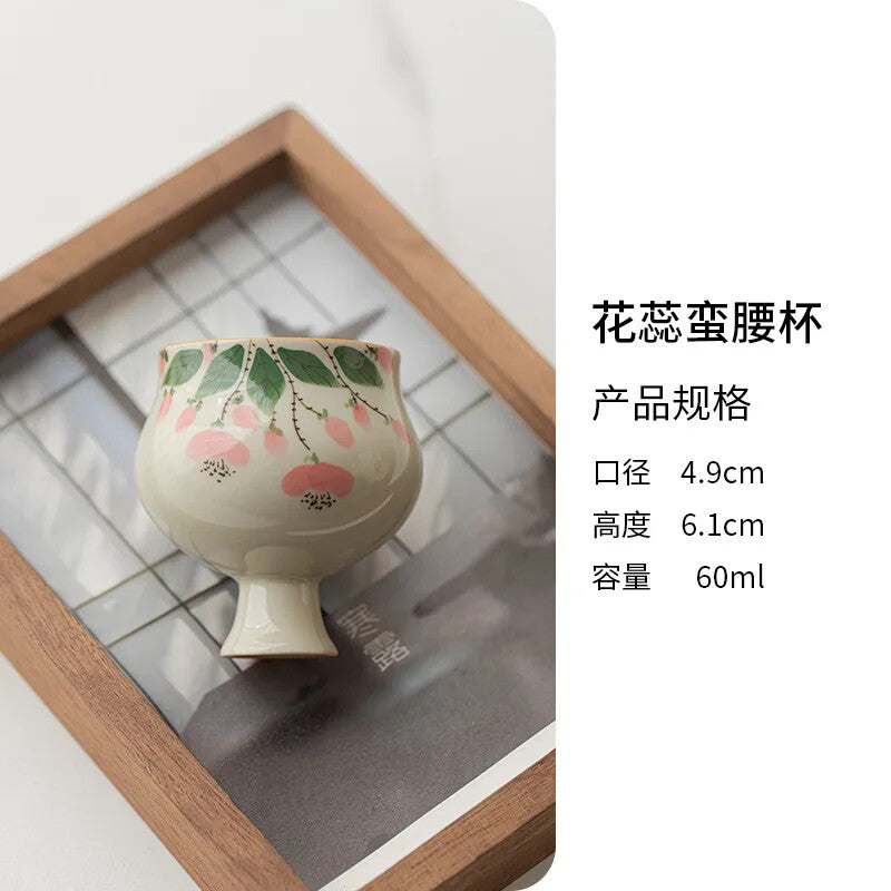 Hand Drawing High Foot Tea Cup Ceramic Thin Waist Tea Set Tasting Cup Household