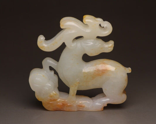 Chinese Natural Hetian Jade Carving Sculpture Exquisite Deer Statue Collectible