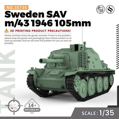 SSMODEL SS35735 1/35 Military Model Kit Sweden SAV m/43 1946 105mm