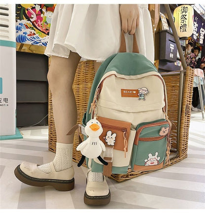 Waterproof Backpack Patchwork Style School Purse High Capacity Student Book Bags