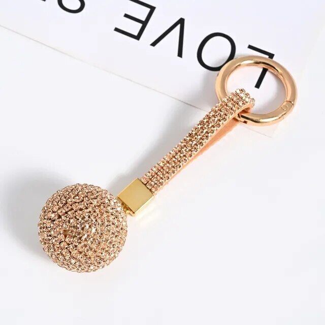 Rhinestone Ball Leather Strap Key Chain Pendant Charm Crystal Purse Bag Car Ring