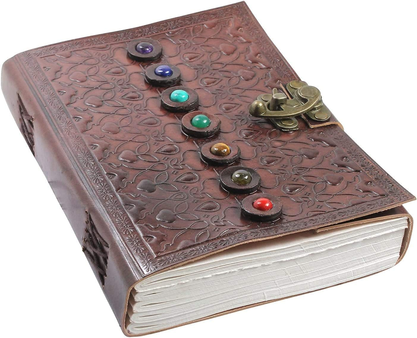Leather Journal of Shadows Supernatural Notebook with Chakra Gem Stones Crystals