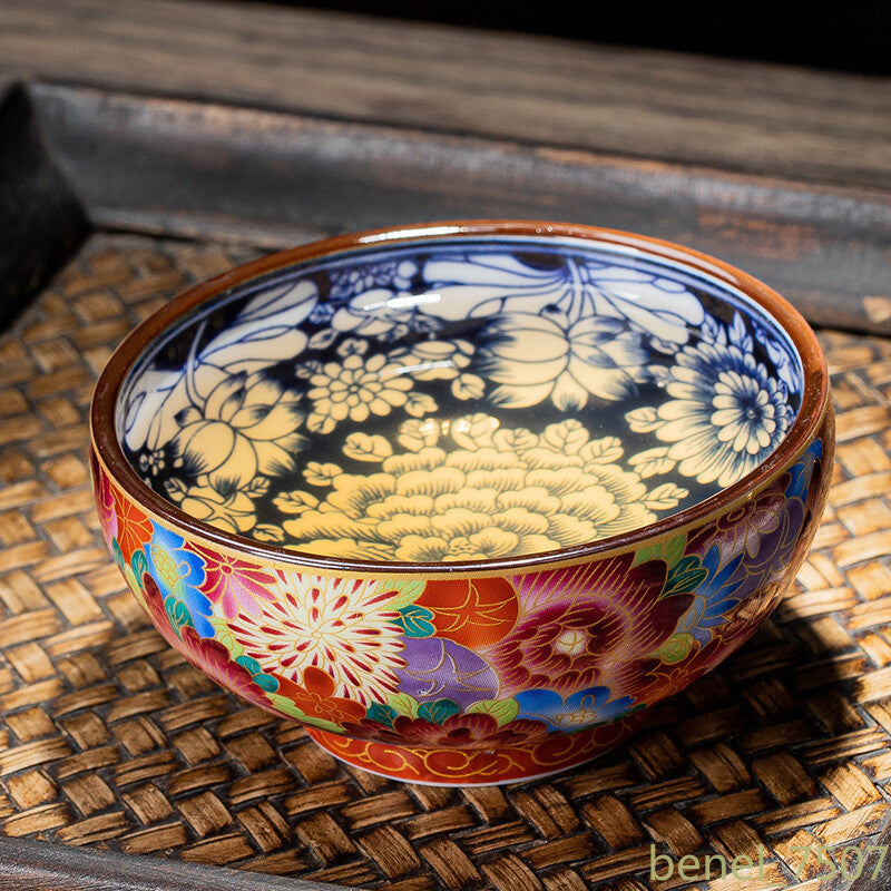 Enamel Gold Tea Cup Chinese Style Tea Set Master Cup Kung Fu Tea Set Ceramic Cup