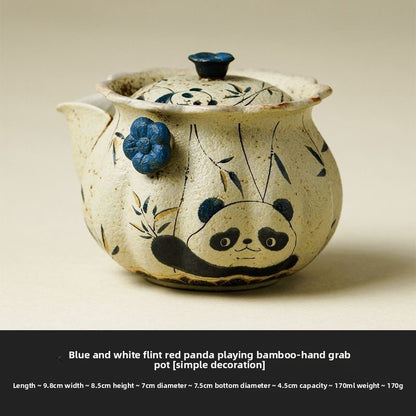 170ml Chinese Tradition Ceramic Panda Bamboo Leaf Teapot Handmade Kettle Teaware